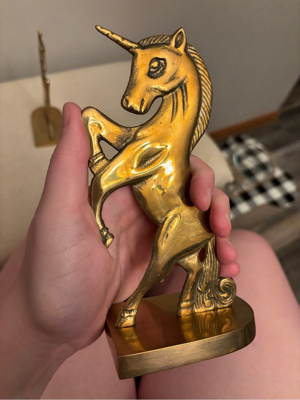 Vintage Solid Brass Rearing Unicorn Bookends Mid Century Hollywood Regency Set - Picture 11 of 16
